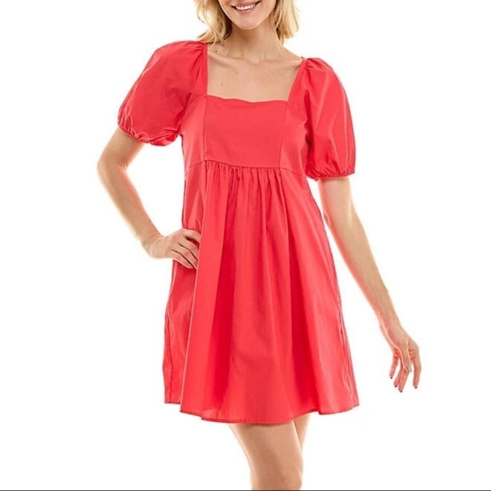 Draper James Red Melon Ladies Puff Sleeve Mini Summer Dress Size Xl